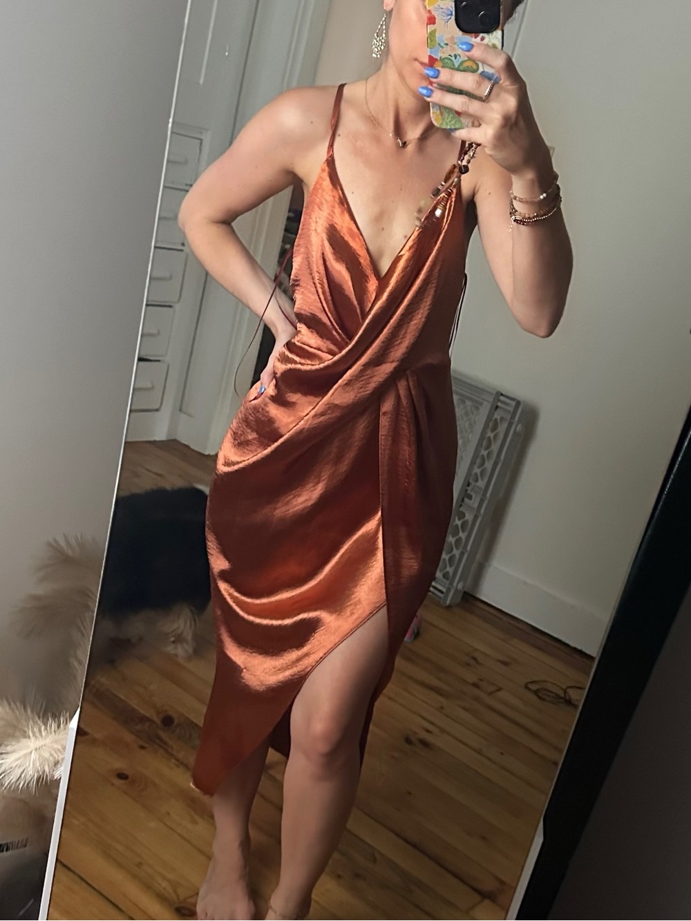 ASOS Copper-Brown Satin Midi Slip Dress
